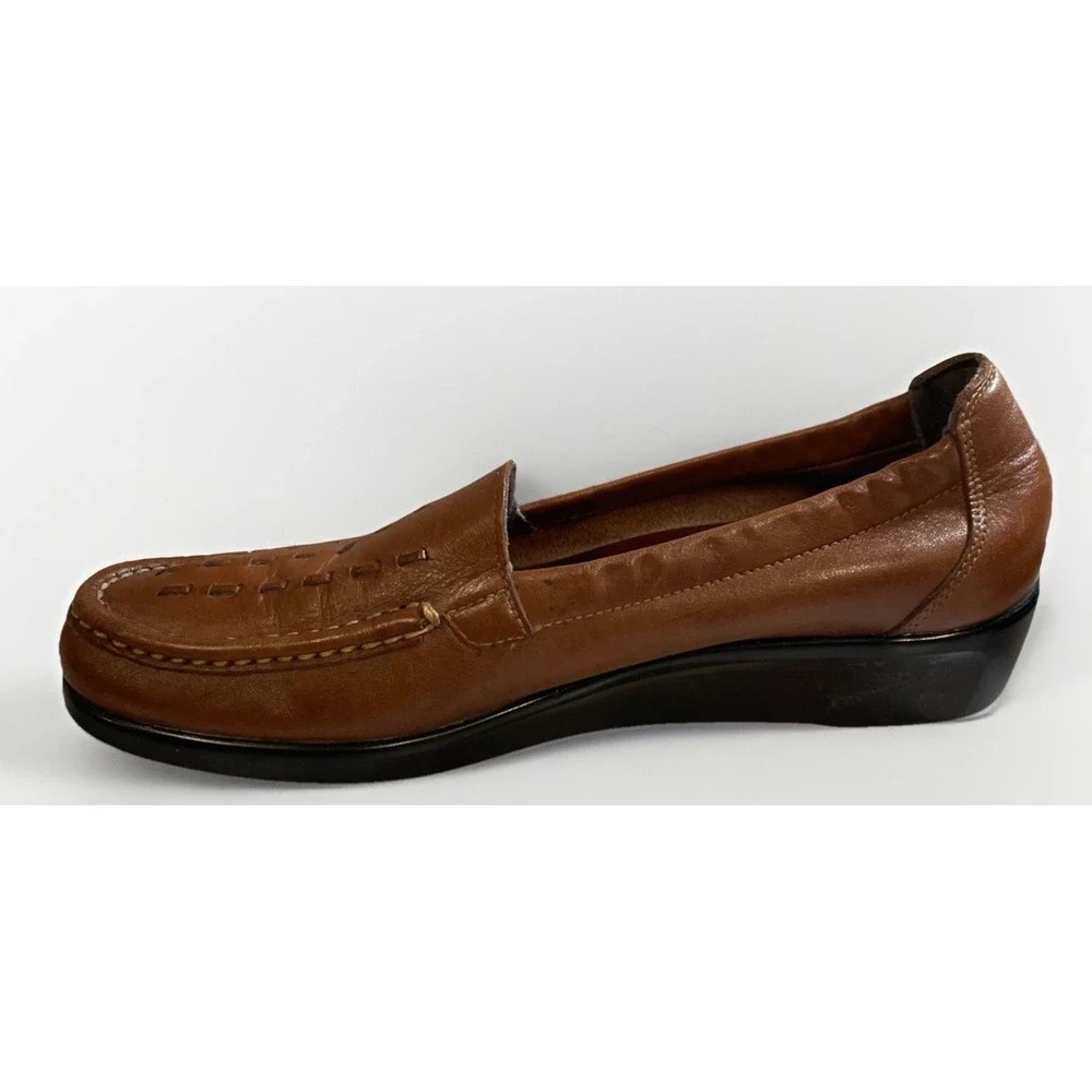 SAS Tripad Brown Woven Leather Slip On Loafers Wedge Heel Women's Size 8.5